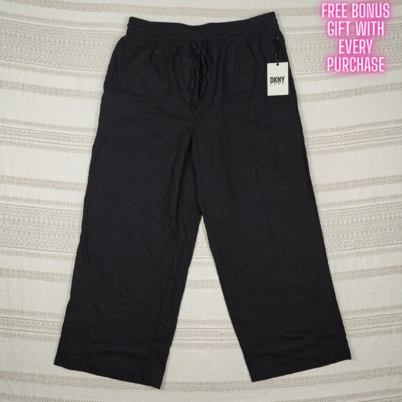 DKNY Pure Black Wide Leg Capri Pants with Pockets Size S NWT - Picture 1 of 8